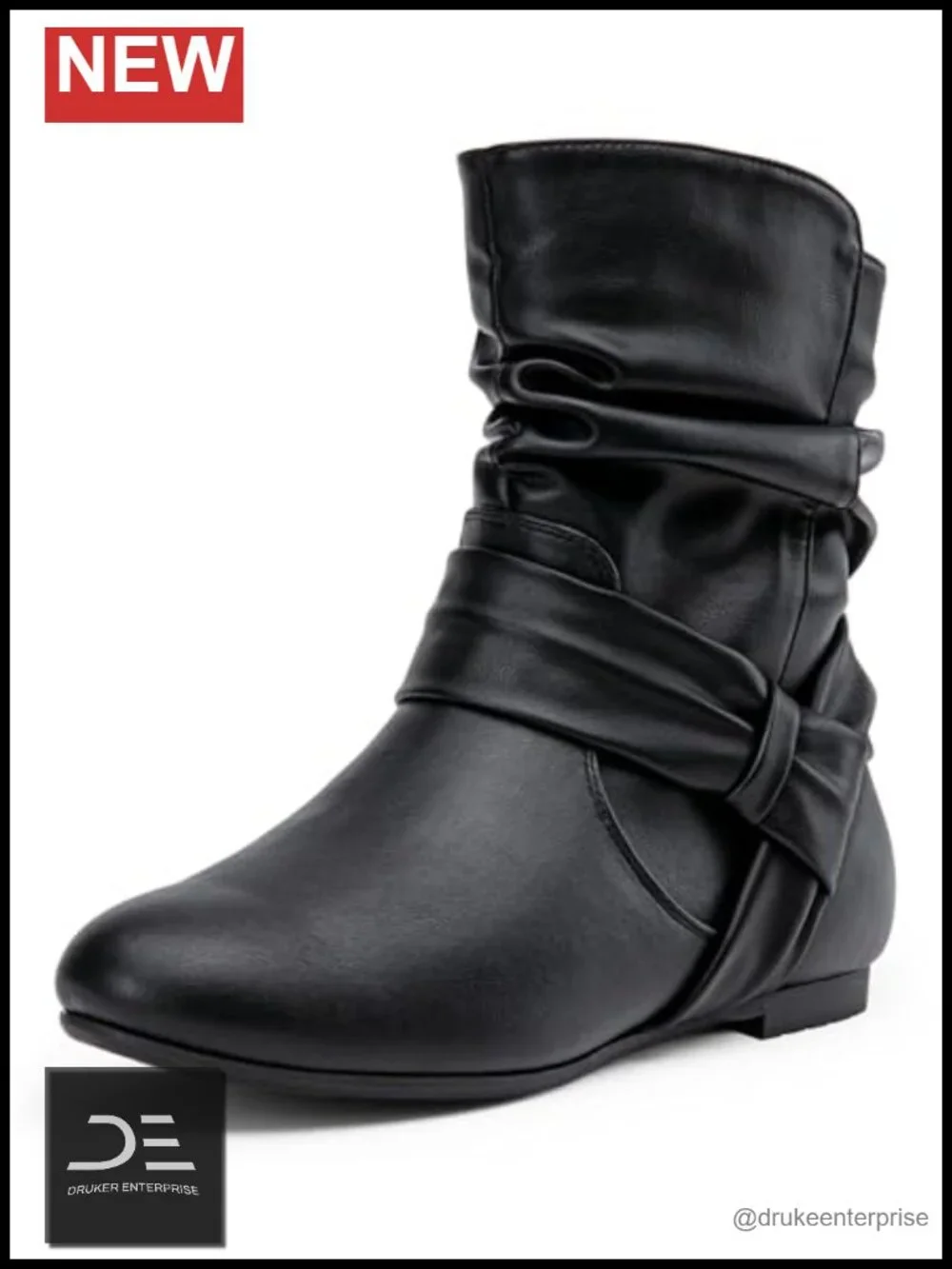 Slouch Ankle Boots, Low Heel Side Zip Booties for Women